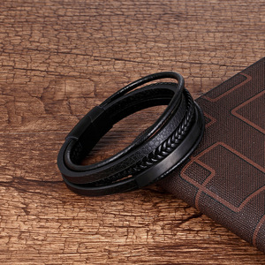 <span class=keywords><strong>Bracelet</strong></span> pour hommes tissé à la main en <span class=keywords><strong>cuir</strong></span> tressé gravé en acier inoxydable personnalisé véritable fermoir à bouton magnétique en métal bijoux fins - Product Image 4