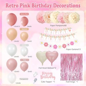 Ensemble de décorations de fête d'<span class=keywords><strong>anniversaire</strong></span> Boho Daisy pour femmes, bannière <span class=keywords><strong>Joyeux</strong></span> <span class=keywords><strong>Anniversaire</strong></span> fleurie, rideau à franges rose pour la fête - Product Image 2