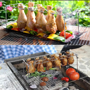 Accesorios para Asados, Rejilla <span class=keywords><strong>de</strong></span> Acero Inoxidable para Piernas y Alas <span class=keywords><strong>de</strong></span> Pollo, Asador <span class=keywords><strong>de</strong></span> Pollo con 14 Ranuras - Product Image 6
