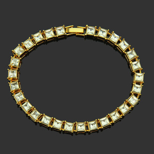 Nhà Máy Nóng Bán Vàng Kim Loại Màu Kẽm Hợp Kim Hip Hop Một Hàng 6Mm Chiều Rộng Vuông Pha Lê Thủy Tinh Tennis Chuỗi Vòng Đeo Tay - Product Image 3