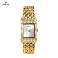 Montre à quartz de luxe BELBI pour femme, cadran carré, bracelet en alliage, boîtier en alliage de zinc, verre minéral, résistance à l'eau 3 ATM, fermoir bijou