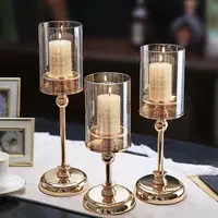 Bernstein Kerzen gläser Luxus Metall Kerzenhalter Sticks Wachs Kerzen Behälter Glaszylinder Hochzeit Event Home Party Kerzenhalter