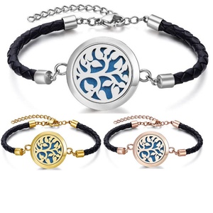 Promotional Gift Wholesale Children's Aromatherapy Essential Oil Diffuser Stainless Steel Tree Locket <b>Leather</b> <b>Bracelet</b> for - Product Image 4