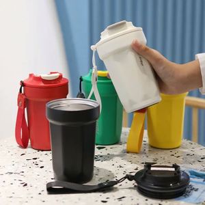 Professional 450ml Insulated Double Wall Coffee Travel Mug Reusable Stainless Steel Belly <b>Cup</b> Leak-proof Lid Rope 350ml Tumbler - Product Image 2