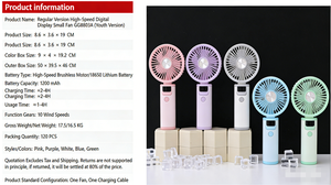 Nuevo Ventilador Digital de Alta Velocidad de Alta Calidad, Versión Normal, con Pantalla Digital, 10 Velocidades, 1200mAh - Product Image 3