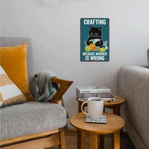 Targa vintage in metallo con scritta "Crafting Because Murder Is Wrong" - Divertente targa con gatto nero |   Arte Decorativa da Parete in Alluminio - Product Image 6