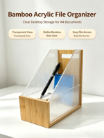Porte-revues en bambou et acrylique, organiseur de lettres vertical pour bureau, support de classement incliné pour documents, rangement de papier de bureau