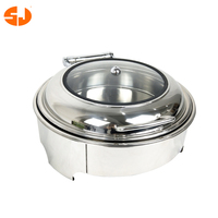 SJ Catering Restaurantbedarf Runder Chafing Dish Speisenwärmer Edelstahl Chafing Set Buffet mit Glasdeckel