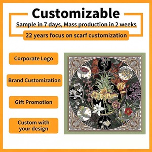 70x70cm Ornate Floral Medallion Print Polyester <b>Scarf</b> Vintage Botanical Satin <b>Square</b> <b>Scarves</b> for Women - Product Image 5
