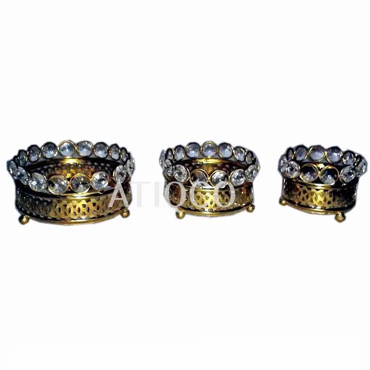 Iron & Glass Crystal Votive Tea-lights Candle Holder Latest New Design Candle Stand Unique Khaki Color Tealight Best Price Sell