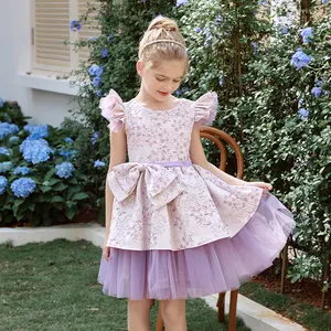 Rüschen Ärmel Mädchen Babykleidung Jacquard Prinzessenkleid für Kind Geburtstag Party Kleinkinderkleider Kinderkleider für Mädchen
