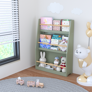 Libreria a 3 livelli per bambini, colore verde salvia, scaffale porta libri per camera da letto, sala giochi, aula scolastica, organizzazione e stoccaggio - Product Image 2