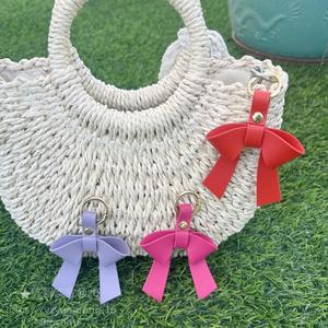 Hr Stocked Pu Elegant Keychain Charm Bag Purse Leather <b>Bow</b> Knot Key Ring for Gifts - Product Image 6