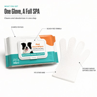 Gants de bain pour animaux sans eau, lingettes 50 pièces, lingettes humides pour chiens et chats, gants de toilettage, vente en gros OEM ODM, lot en vrac