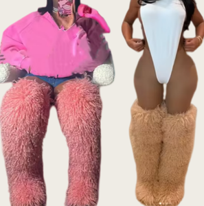 Viviblook Z0203BT Bottes en fausse fourrure pour femmes, au-dessus du genou, pour l'automne et l'hiver, bottes chaudes et fourrées pour l'extérieur - Product Image 1