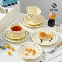 FENN – Vente en gros usine – Ensemble tasse et soucoupe à café coréen rétro style français, en céramique de luxe léger