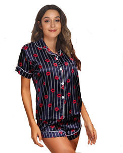 P294 Pyjama à manches courtes en satin stretch pour femmes, vêtements d'été respirants pour la maison avec logo sur le devant Offre Spéciale - Product Image 6