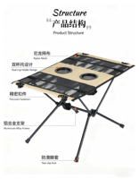 Table pliante portable moderne et personnalisable pour l'extérieur, en alliage d'aluminium de qualité aéronautique, avec plateau en tissu, idéale pour le camping.