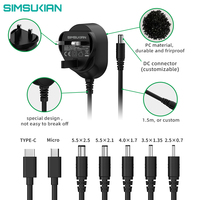 Adaptateur secteur DC interchangeable 12W-48W, types de prises universels, certifié CE, PSE, KC, CCC, garantie 24 mois