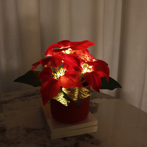 Lamp <b>Ornament</b> Christmas Red <b>Flower</b> Pot Festive Atmosphere Night Light Tabletop Decoration Gift Uionen 2188 - Product Image 4