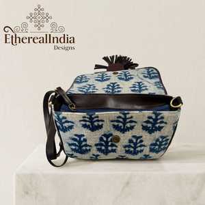Handmade Floral Sling Bag Block Print Cotton Crossbody <b>Purse</b> Boho Ethnic <b>Small</b> Vegan Leather Bag - Product Image 4