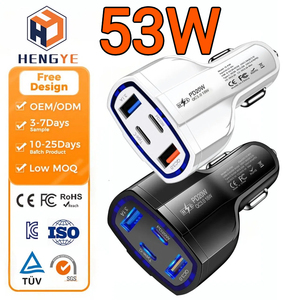Chargeurs mobiles 53W, adaptateurs 12V 20W, <span class=keywords><strong>chargeur</strong></span> de voiture Type-C, charge rapide USB C PD QC3.0, 4 ports, <span class=keywords><strong>chargeur</strong></span> de voiture 4 en 1 - Product Image 1