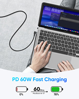 Cable de Carga Rápida USB C de 90 Grados con Trenzado de Nailon SUNGUY 60W 3A para Teléfono Móvil, Banco de Energía para Automóvil