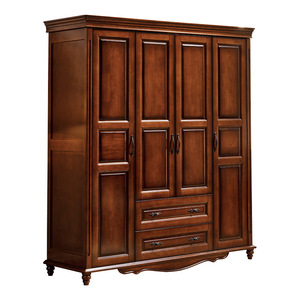 American Style Solid Wood Four Door <b>Wardrobe</b> <b>Large</b> Capacity Hinged Door Bedroom Storage Cabinet - Product Image 1