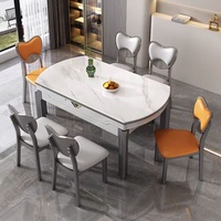 Ensemble de table à manger rectangulaire extensible contemporaine en chêne de luxe à prix abordable avec plateau en marbre haute performance