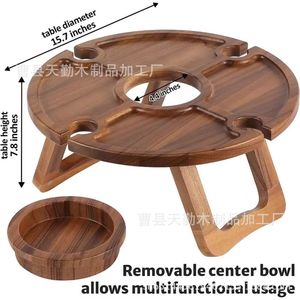 Retro solid wood wine rack folding <b>table</b>, <b>outdoor</b> wine glass holder, snack tray, portable wooden wine <b>table</b> - Product Image 5