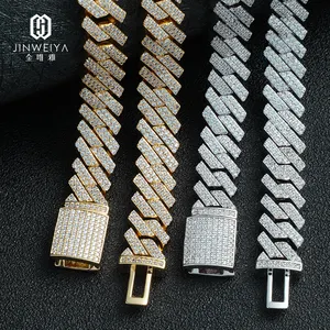 VVS Moissan ite Herren Halskette Custom 18MM 16MM 13MM Vergoldeter Zirkon Kupfer Silber Diamant Iced Out Cuban Link Chain