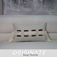 Housse de coussin lombaire moderne en jacquard gris avec franges en corde de coton, décorative pour salon, maison, hôtel