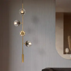 Modern Style Copper Finishing Hanging Lighting Long Lantern Pendant Lamp with Smoky Grey Glass