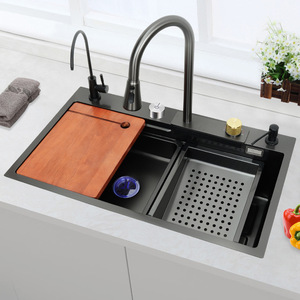 Ensemble complet d'<span class=keywords><strong>évier</strong></span> de cuisine en acier inoxydable <span class=keywords><strong>avec</strong></span> cascade, grand <span class=keywords><strong>évier</strong></span> simple <span class=keywords><strong>avec</strong></span> égouttoir, à encastrer <span class=keywords><strong>sous</strong></span> plan - Product Image 4