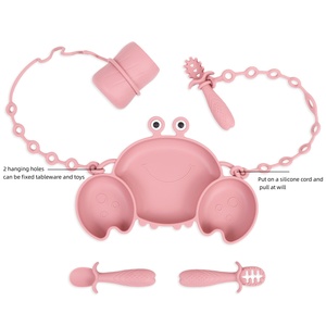 Karikatür bebek kaşık ve çatal emzik ile yeni emme bebek yengeç plakaları ve çanaklar silikon besleyici seti çocuklar için yemek - Product Image 2