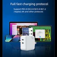 Chargeur rapide USB Type-C PD 65W 2C en matériau GaN, adaptateur électrique pour ordinateur portable et mobile avec prise US/EU/UK/AU
