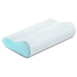 Neck Pain Relief Orthopedic Curved Cervical Vertebrae Contour Wave Shape Cooling Cover Memory Foam Pillow