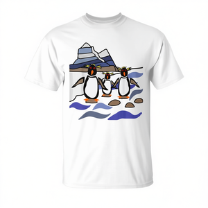 Camiseta abstracta con diseño de pingüinos y rocas, unisex, para adultos, color blanco - Product Image 2