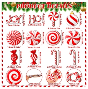 Ensemble de 24 décorations de Noël en verre en forme de sucettes - Ornements suspendus pour sapin de Noël, décoration de maison et fête du Nouvel An - Product Image 3