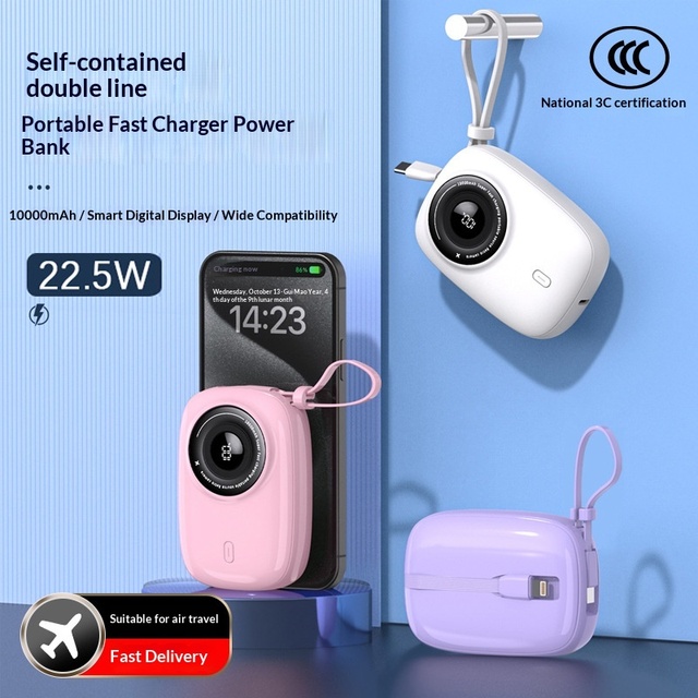 New Arrival Fashion Portable Camera Shaped Power Bank with 10000mAh 22.5W Output Custom Silk Screen Printing Design