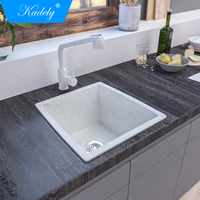Évier de cuisine Kadelg sous plan, moderne, à cuve unique, en quartz, avec robinet à un trou, finition brossée, épaisseur 13 mm, homologué CE, modèle populaire 2023