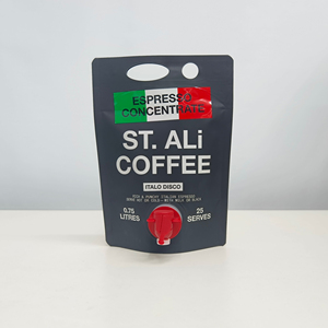 Dispensador de Concentrado de Espresso en Bolsa de Aluminio Negro Mate con Impresión Personalizada y Grifo para Café - Product Image 1