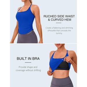 FOXA Débardeur de sport pour femme avec soutien-gorge intégré, crop top froncé, col carré, anti-transpiration, pour yoga et gym - Product Image 4
