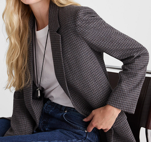 Blazer Holgado de Mujer con Estampado de Pata de Gallo – Chaqueta Casual de Oficina con un Botón, Elegante Abrigo a Cuadros para Primavera y Otoño - Product Image 6