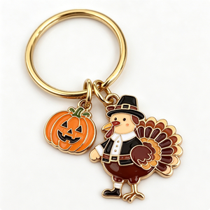 Llavero de aleación de zinc de Acción de Gracias con dijes de pavo y calabaza, estilo caricatura, regalo de recuerdo - Product Image 1