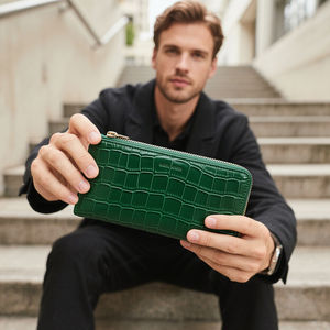 Vente chaude hommes <span class=keywords><strong>portefeuille</strong></span> <span class=keywords><strong>multi</strong></span>-compartiments en cuir zippé <span class=keywords><strong>portefeuille</strong></span> fabricant personnalisé vert Crocodile motif <span class=keywords><strong>portefeuille</strong></span> en cuir - Product Image 1