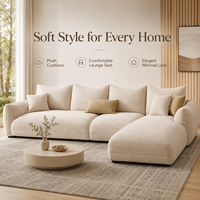 Samt-Ecksofa Creme Off-White Flaches Modulares L-förmiges Chaiselongue-Sofa mit Weichen Komfort-Kissen für Wohnzimmer