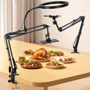 Support vidéo universel pour téléphone avec anneau lumineux, bras articulé et pince de bureau pour la pâtisserie, la cuisine et la peinture miniature - Product Image 3