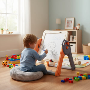 Chevalet pliant pour enfants, orange, en plastique, tableau à dessin réversible pour jeu créatif - Product Image 2