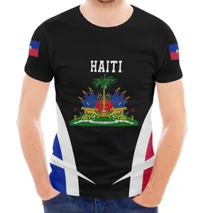 Sublimation T-Shirt Rohlinge Herren Haiti Flagge T-Shirts Patriotische Vintage Shirts Design Casual Kurzarm Hipster Polyester OEM